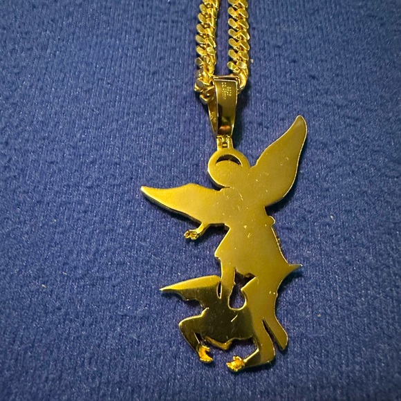 Gold Plated Silver St. Michael 2.5 “ Moissanite pendant, Chain IS NOT INCLUDED - Picture 5 of 11